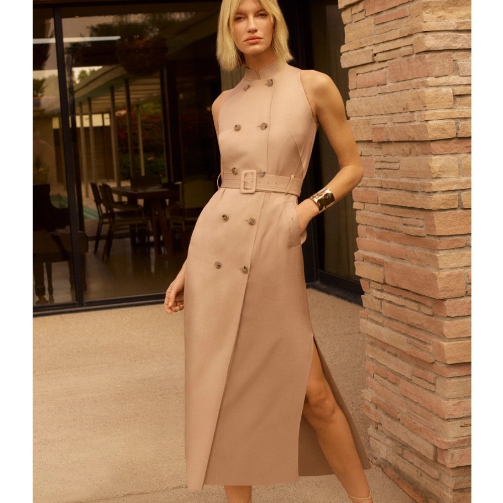 NWT Karen Millen Beige Sleeveless Belted Trench Midi Dress